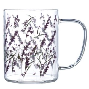 Clear Glass Mug - Gift Boxed - Lavender Design Herbal Tea Coffee - Picture 1 of 3