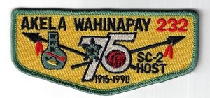 OA Akela Wahinapay Lodge 232 1915-1990 SC-2 Host S10 Flap LGR Bdr. CAC 584, TX [