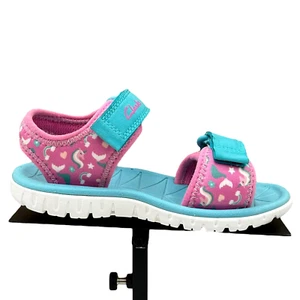 Clarks Toddler Girls Open Toe Adjustable Sandals Size 9 Pink-Aqua Unicorn Print - Picture 1 of 14