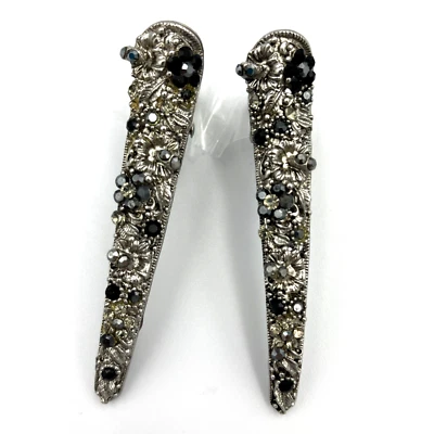 Braçadeira clipe garra cabelo jacaré metal tom prata com strass conjunto de 2 combinando - Imagem 1 de 4