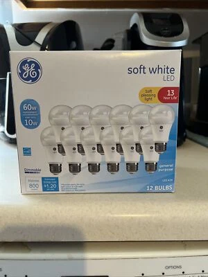 GE LED A19 Light Bulb E26 Medium Base Soft White 10W (60W Equiv), 12-Pack - Image 1 of 3
