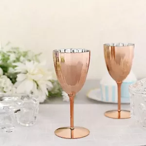 6 pcs Blush Premium Metallic Plastic 8 oz Wine Glasses Party Events Disposable - Picture 1 of 6