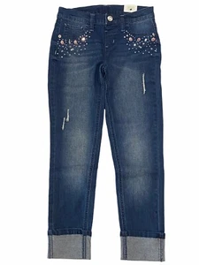 NWT JUSTICE Legging Jeans Sz 12 Blue Sparkle Gems Pull-On Rips #0490 - Picture 1 of 6