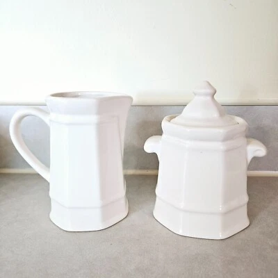 Pfaltzgraff Heritage White Cream Sugar Set Octagon Sugar Bowl with Lid Creamer - Image 1 of 4
