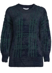 Women's Eyelash Knit Sweater Soft Pullover Navy Plaid Size (8-10) Time and Tru - Picture 1 of 2