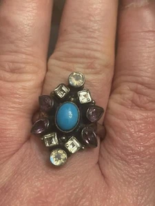 Sterling Silver 925 NICKY BUTLER Turquoise, Amethyst & Topaz NB Ring Size 10 - Picture 1 of 7