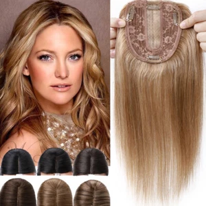 CLEARANCE Topper Remy Human Hair Toupee Hairpiece Clip In Silk/Mono Base BANG 14 - Picture 1 of 42