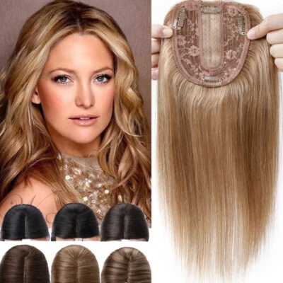 CLEARANCE Topper Remy Human Hair Toupee Hairpiece Clip In Silk/Mono Base BANG 14 - Image 1 of 4