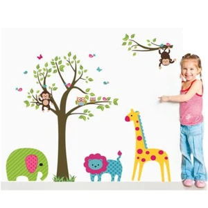 XL bunte Baum und Tiere Kinderzimmer Wand Vinyl Aufkleber - sensorischer Dschungel Löwe - Bild 1 von 3