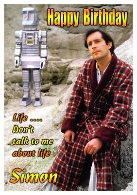 The Hitchhiker's Guide to the Galaxy personalised Happy Birthday tv ART Card - Image 1 of 4