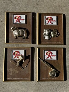 Vintage 1960er Rainier Bier 3D Holzfäller Angeln Jagd Bar Schild Plakette Menge 4 - Bild 1 von 14