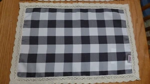 Black White Checked Gingham Ecru Spring Lace Rectangle 18x13 Placemats Set 4 - Picture 1 of 8