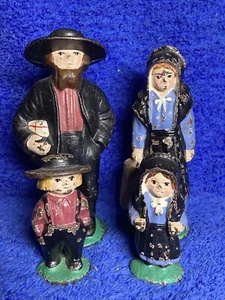 Vintage Cast Iron Hand Crafted Amish Family Husband Wife Son Daughter Heavy - Picture 1 of 15