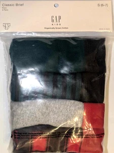 THE GAP KIDS 4 PACK BOYS CLASSIC BRIEFS CHRISTMAS PLAID STRIPE SOLID SMALL, 6-7 - Picture 1 of 1