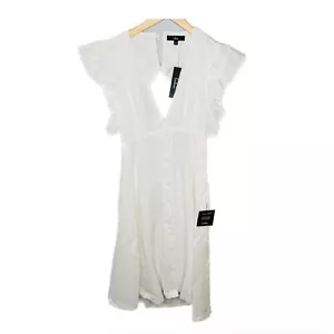 Nuevo con etiquetas Vestido frontal Lulus Dare to Dream blanco algodón con volantes con botones para mujer L texturizado - Imagen 1 de 11