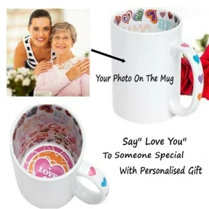 Personalised Photo Mug Gift With Message ''Love'' Inside - Picture 1 of 5