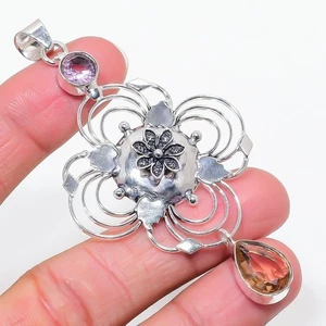 Peach Morganite Gemstone Handmade 925 Sterling Silver Jewelry Pendant Size 3.2" - Picture 1 of 1