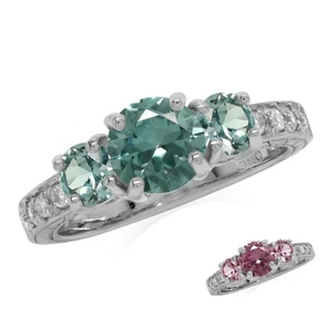 3 Stone Created Color Change Alexandrite White Gold Plated 925 Sterling Silve... - Picture 1 of 6