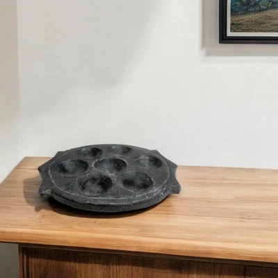 10" Black Cement Seven Tealight Round Candle Holder - Image 1 of 4