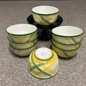 Set Of 8 Vintage Vernonware Yellow And Green Gingham 5" Bowls Made In USA - Picture 1 of 8