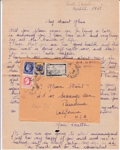 CORREO AÉREO DE ARGELIA A PASADENA, CALIF., EE. UU. CON CARTA - 1948 - Imagen 1 de 2