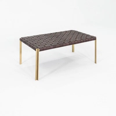 2020s Gratz / Laverne TG-18 Small Bench in Bronze and Brown Leather 27x44 Inches - Image 1 of 4