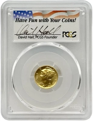 2016-W 1/10 oz Gold Mercury Dime Centennial PCGS SP70 FS David Hall #1 - Image 1 of 2
