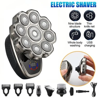 Electric Head Shaver for Bald Men 9D Razor Wet/Dry Beard Hair Trimmer Travel - image 1 of 4