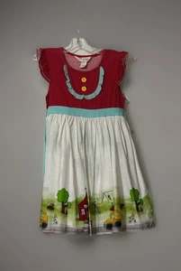 Back to School House Dress Girls 8 Red White 7/8 Bus Mural Boutique Zoe Addelyn - Picture 1 of 9