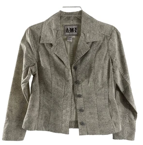 AMI Jacket Woman Unlined S Denim Cotton/Blend Brown Leopard Print Button Front - Picture 1 of 10