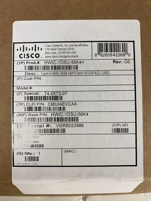 HWIC-1DSU-56K4 Cisco Systems 1 Port 4 Wire 56/64 KBPS Wan Interface Card - Image 1 of 3