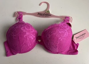 Juicy Couture Sexy Push Up Bra Size 36B Pink Neon Thistle Lace JC6309N NEW - Picture 1 of 11