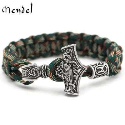 MENDEL 8 Inch Mens Nordic Norse Viking Thors Mjolnir Hammer Cuff Bracelet Men - Image 1 of 4