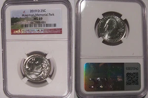 2019 D American Memorial Park NP Quarter 25c NGC MS 69 - Picture 1 of 2