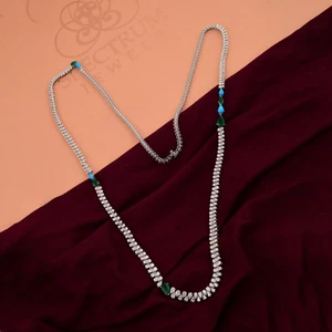 23.12 Tcw Real Diamond Zambian Emerald Turquoise Necklace 14k White Gold 30 Inch - Picture 1 of 9