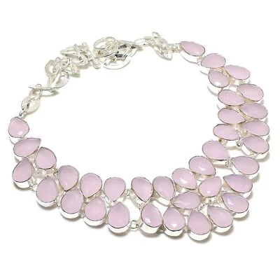 Collar antiguo de plata de ley 925 con piedras preciosas de cuarzo rosa facetado 18" u8 Foto 1 de 4