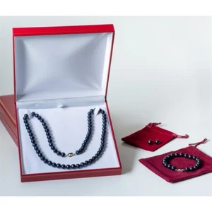 Long 30 Inch Set 7-8mm ROUND Black Pearl Necklace Bracelet Earrings Freshwater - Picture 1 of 6