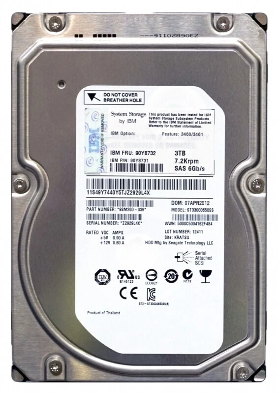 ST2000NM0023 90Y8731 90Y8732 9ZM275-039 99Y1167 Hard Drive 3Tb 3.5 SAS - Image 1 of 1