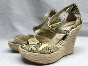 Jimmy Choo Snake Embossed Heels Espadrille Sandals Platform Wedge Python 7 / 38 - Picture 1 of 5