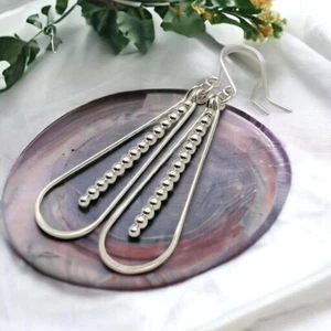 925 Sterling Silver Celtic Beads Drop Earrings Unique Design Dangle Drop Style - Picture 1 of 4