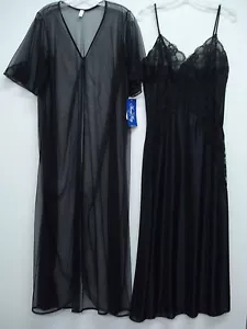 Conjunto de bata larga de lencería Nancy King hecha en EE. UU. talla Med. Negro #437N - Imagen 1 de 4