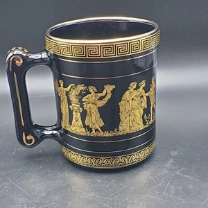 Hand Made in Greece 24 K Gold Plated Black Pottery Tankard Mug  - Picture 1 of 8
