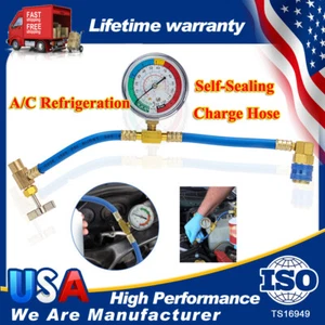 AC Refrigerant Air Conditioning Recharge Hose Pressure Charging Hose W/Guage A/C - Picture 1 of 12