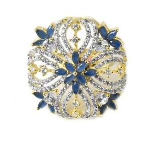 Sapphire & CZ Diamond Ring Adjustable Ring Wedding Engagement Jewelry Gifts - Picture 1 of 11