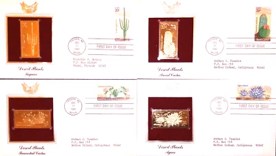 Cactus Desert Plants  COMPLETE SERIES OF ALL 4!  1981 22kt Gold Replicas Flowers - Image 1 of 4