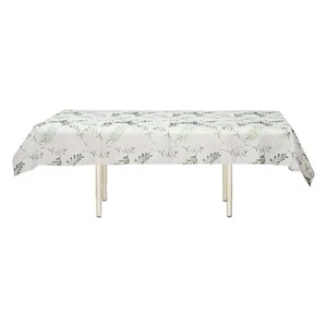 60" x 102" White Green Rectangular Tablecloth Olive Leaves Print Party Events - Picture 1 of 9
