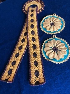  Norwegen, handgehäkelte Tablettbänder & Set Topflappen, gelb - Bild 1 von 6