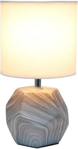 Simple Designs Round Prism Mini Table Lamp with White Fabric Shade Gray Marble - Picture 1 of 6