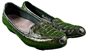 Clarks Everyday Women's Metallic Gray Patent Leather Comfort Croc Loafers Sz 7 M