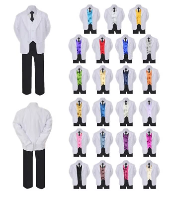 Conjunto formal de terno preto e branco 6 peças bebê criança menino crianças colete de cetim 8-20 adolescentes - Imagem 1 de 2